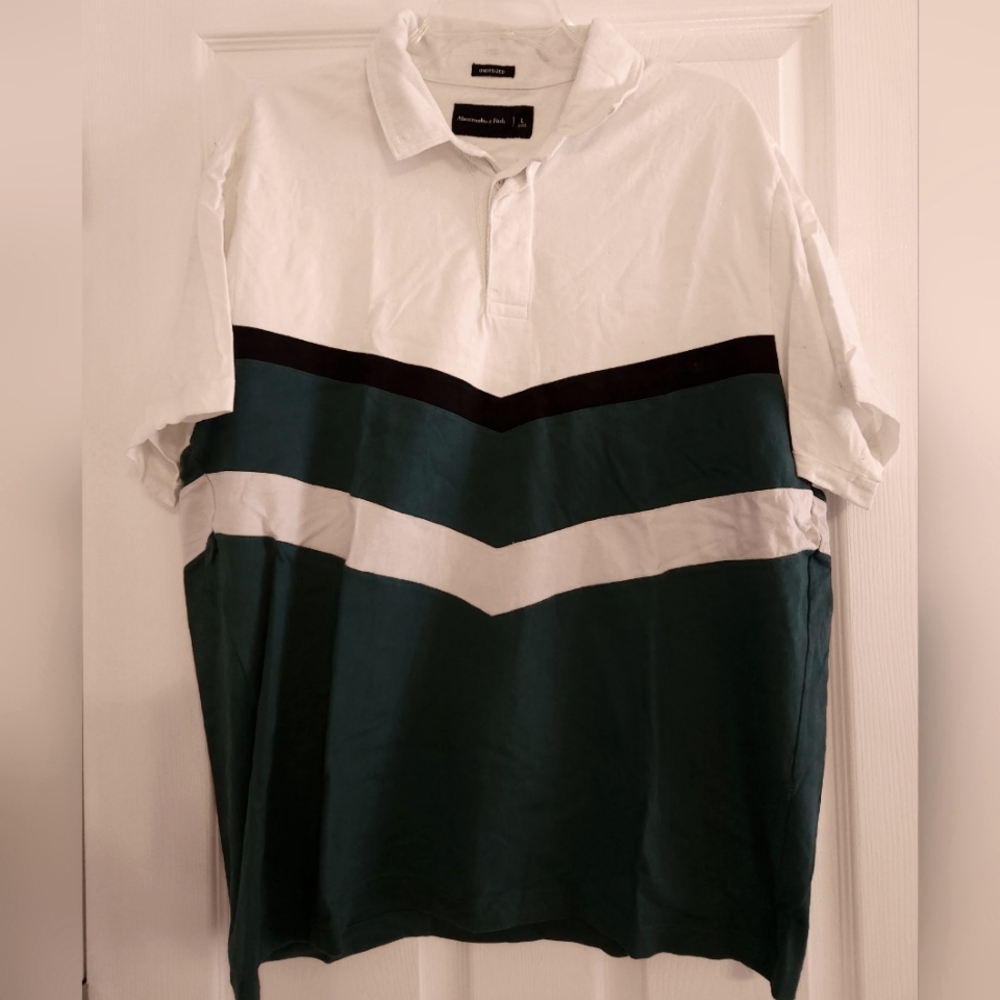 Abercrombie & Fitch White and Green Polo Shirt